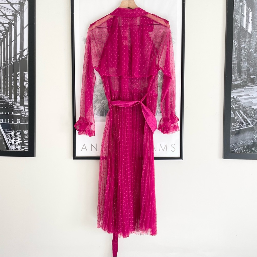Anthropologie Fuchsia Sheer Dotted Trench Dress - Picture 10 of 16